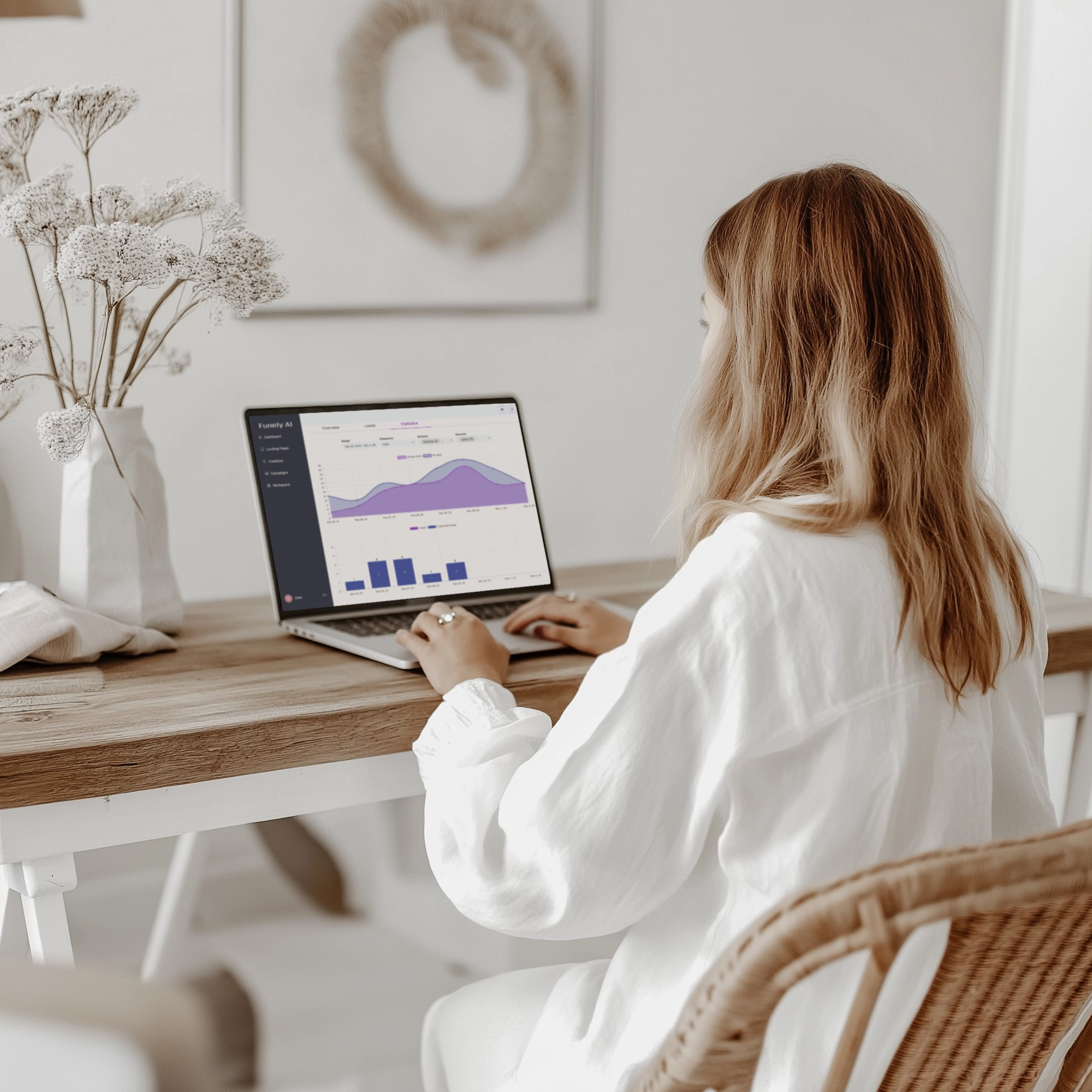 Image of an enthusiastic author typing on a laptop, exploring digital marketing tools.